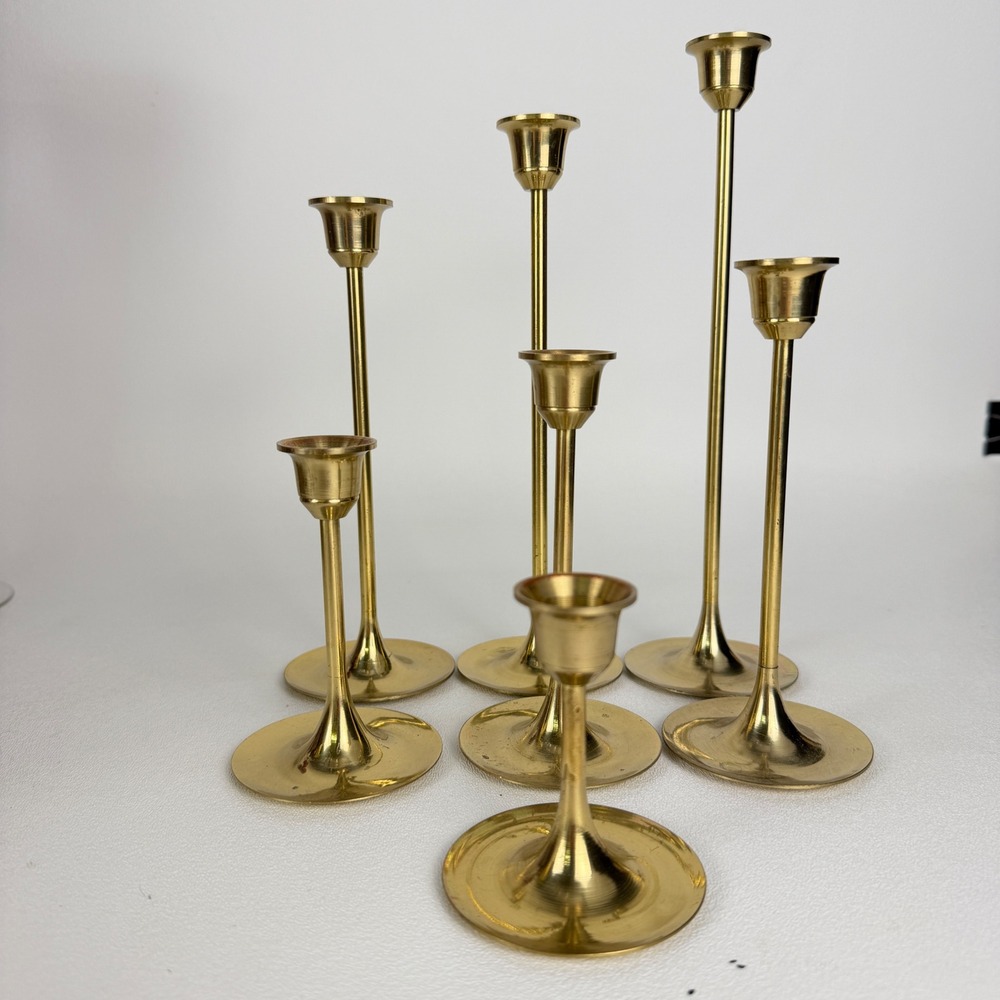 Candlestick Set Solid Brass 7 Piece Graduated Taper Holders Vintage 3-9 inches